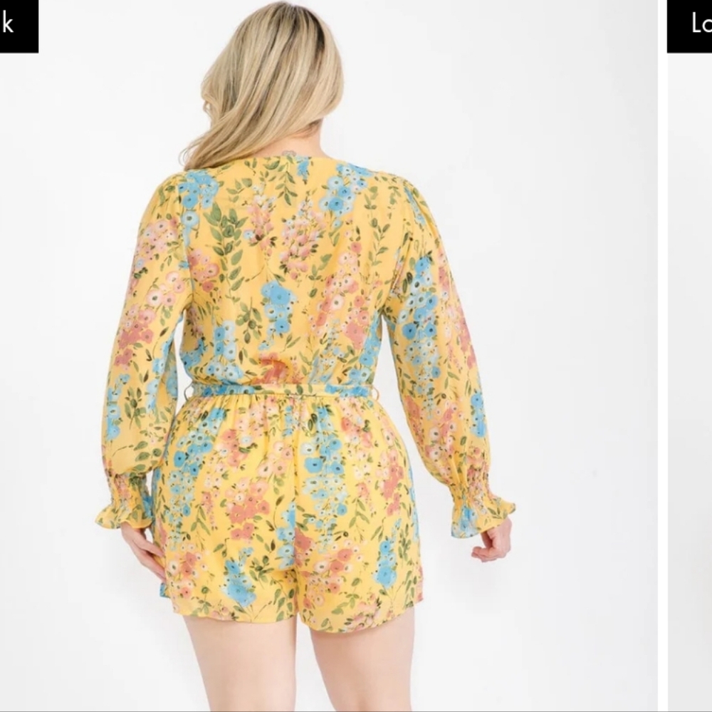 141 Kori Floral Yellow Dress with Blue and Pink Accents - Picture 3 of 4